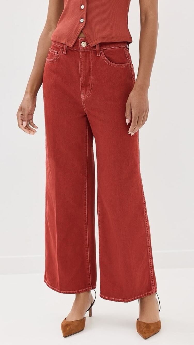 Veronica Beard Womens 27 Brick Red Denim Taylor Wide Leg High Rise Cropped Jeans
